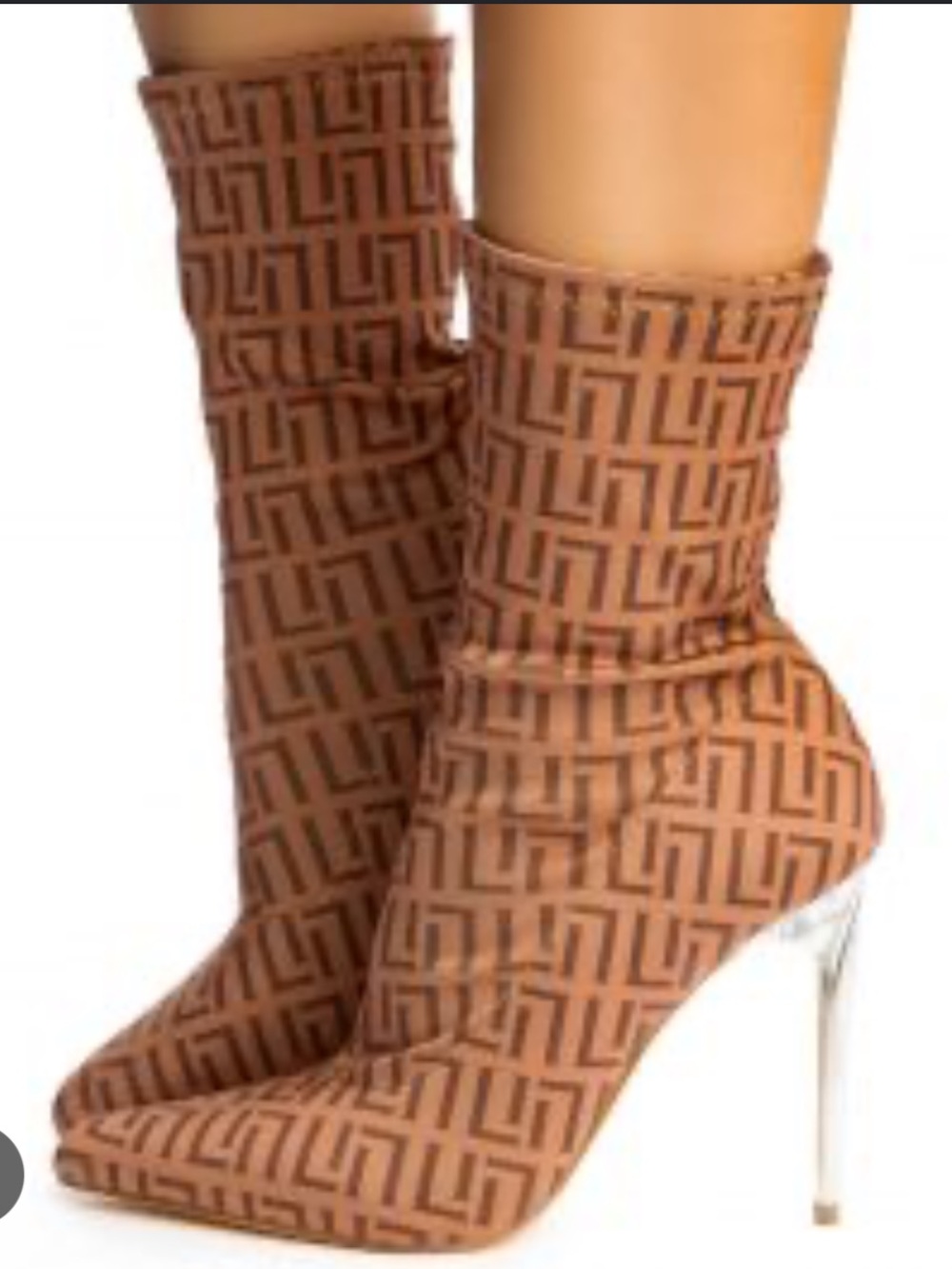 Women's Brown Logo-Print Stiletto Ankle Boot